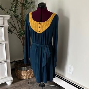 BCBGeneration Size Medium Elegant Blue and Yellow Women's Dress